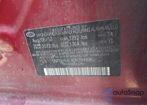 2013 Hyundai Elantra Gls из США, поврежденный, VIN 5NPDH4AE4DH394896